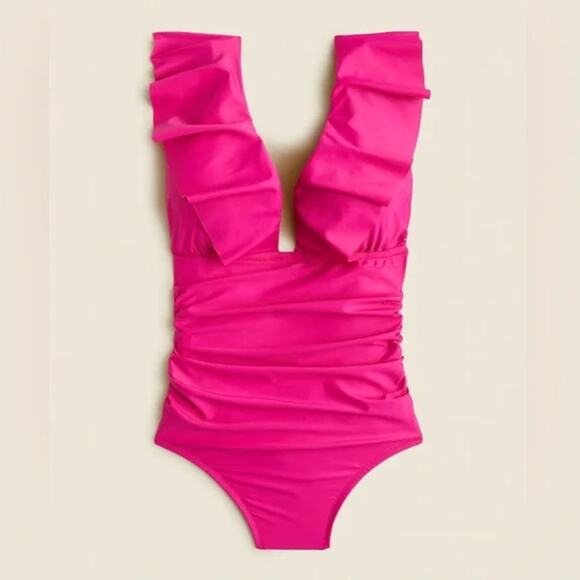 NWT J. Crew Ruched Ruffle One-piece Swimsuit in Fuchia Pink BP222 Plus Size 22 - Picture 1 of 8